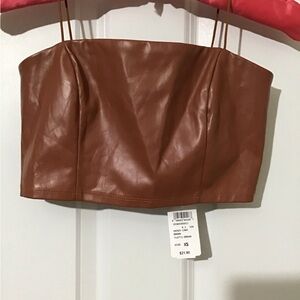 Windsor Brown Faux Leather Crop Top .Zipper in Back .Size XS Brand New with Tags